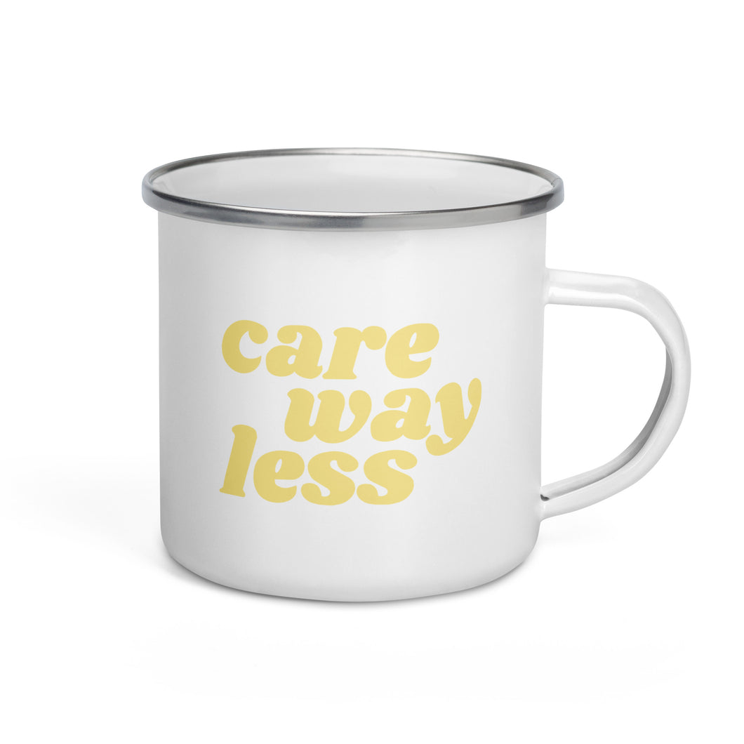 care way less - enamel mug